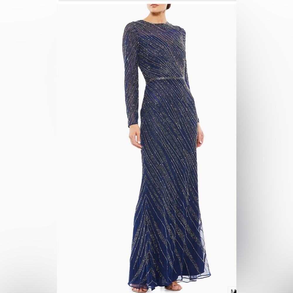 Mac Duggal Blue and Silver Evening Gown